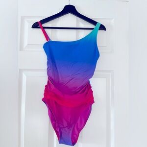 Blue Rod Beattie luxury one shoulder ombré swimsuit